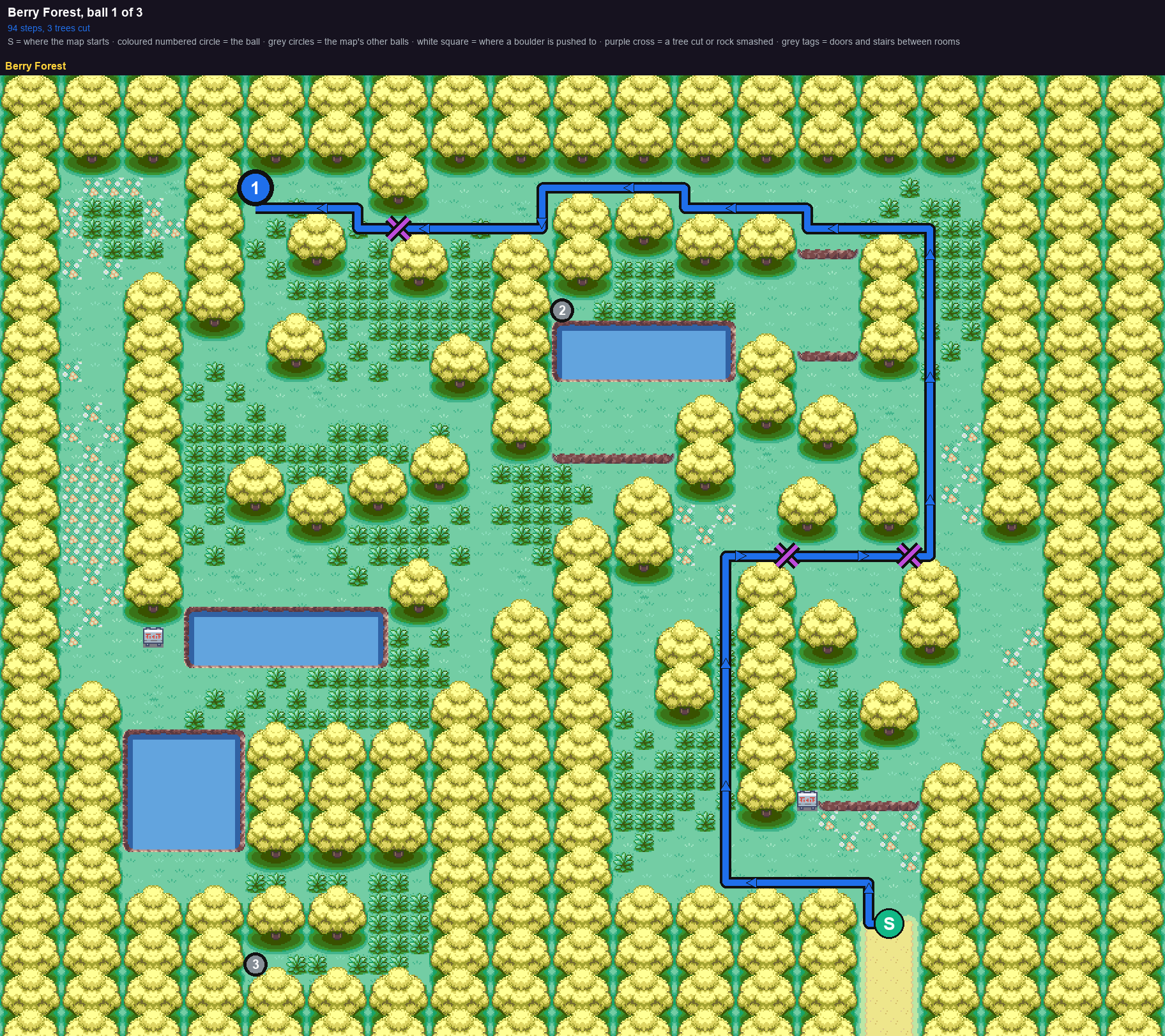 Berry Forest: the walk from its start to Poké Ball 1