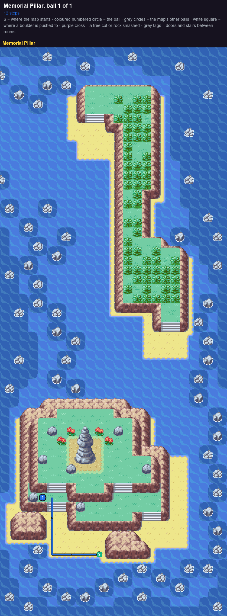Memorial Pillar: the walk from its start to Poké Ball 1