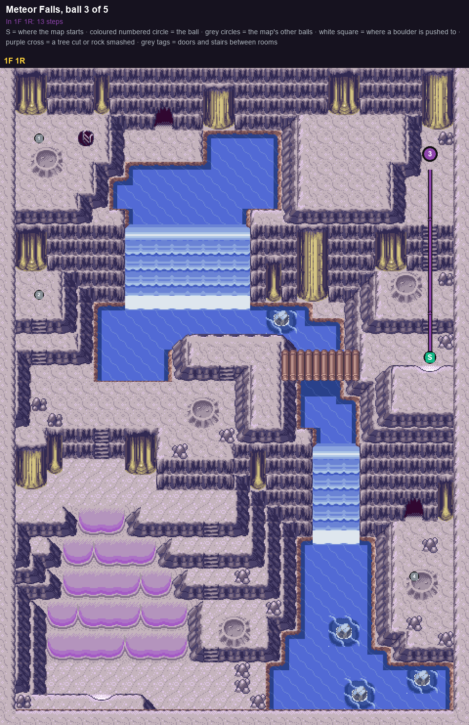 Meteor Falls: the walk from its start to Poké Ball 3