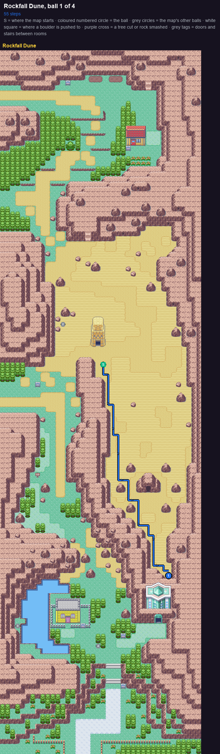 Rockfall Dune: the walk from its start to Poké Ball 1