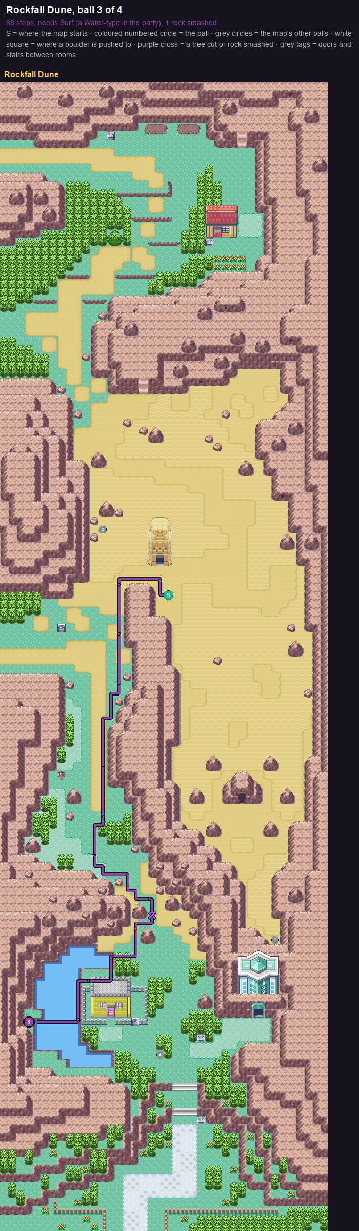 Rockfall Dune: the walk from its start to Poké Ball 3