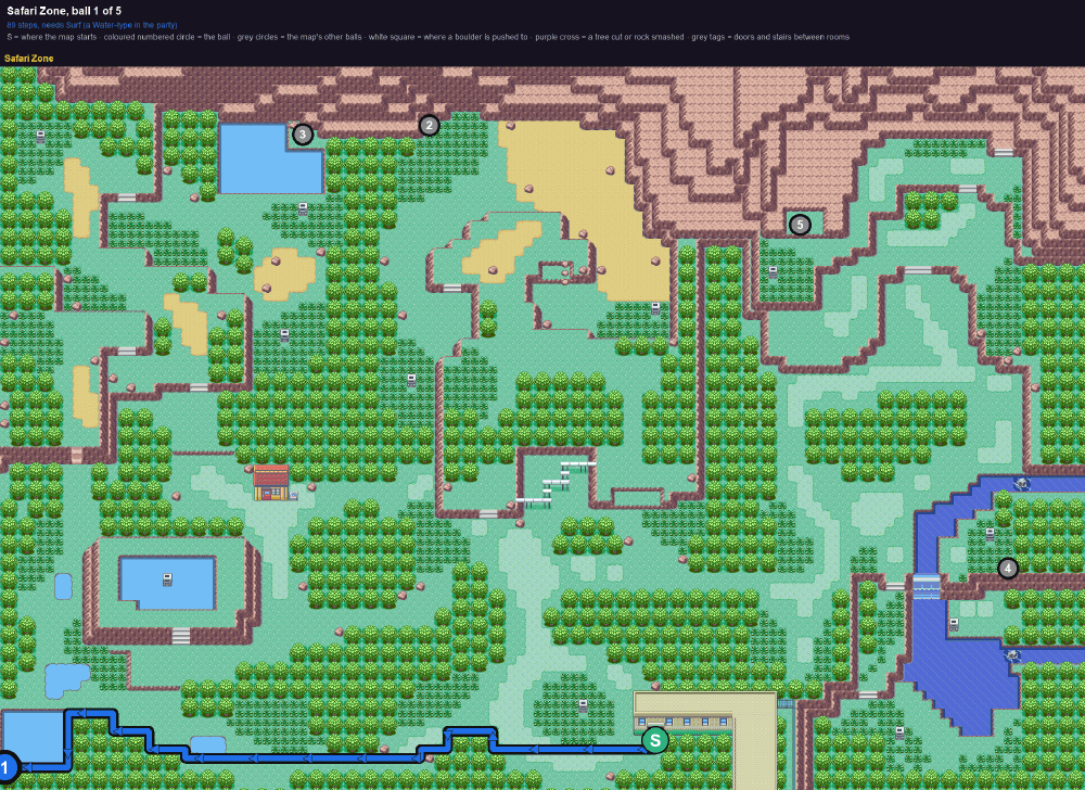 Safari Zone: the walk from its start to Poké Ball 1