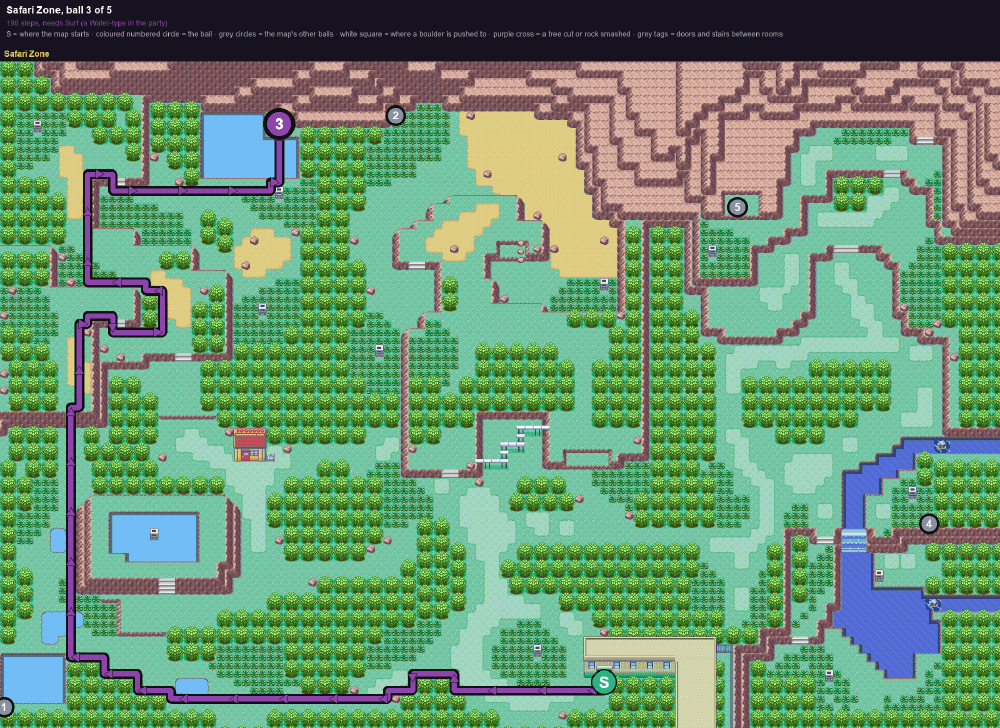 Safari Zone: the walk from its start to Poké Ball 3