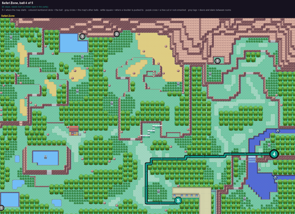 Safari Zone: the walk from its start to Poké Ball 4