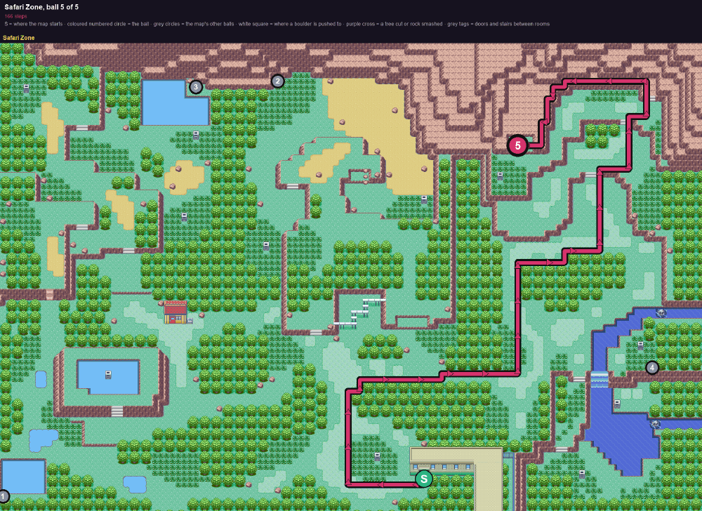 Safari Zone: the walk from its start to Poké Ball 5