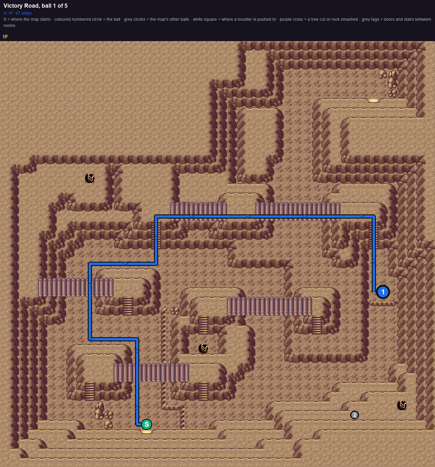 Victory Road: the walk from its start to Poké Ball 1